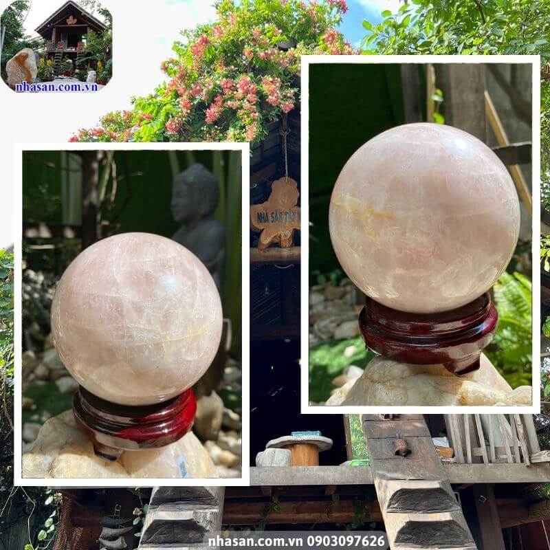 Nhà Sàn Tây Nguyên cung cấp quả cầu thạch anh hồng hàng tuyển, vân đẹp Nhà Sàn Tây Nguyên cung cấp quả cầu thạch anh hồng hàng tuyển, vân đẹp