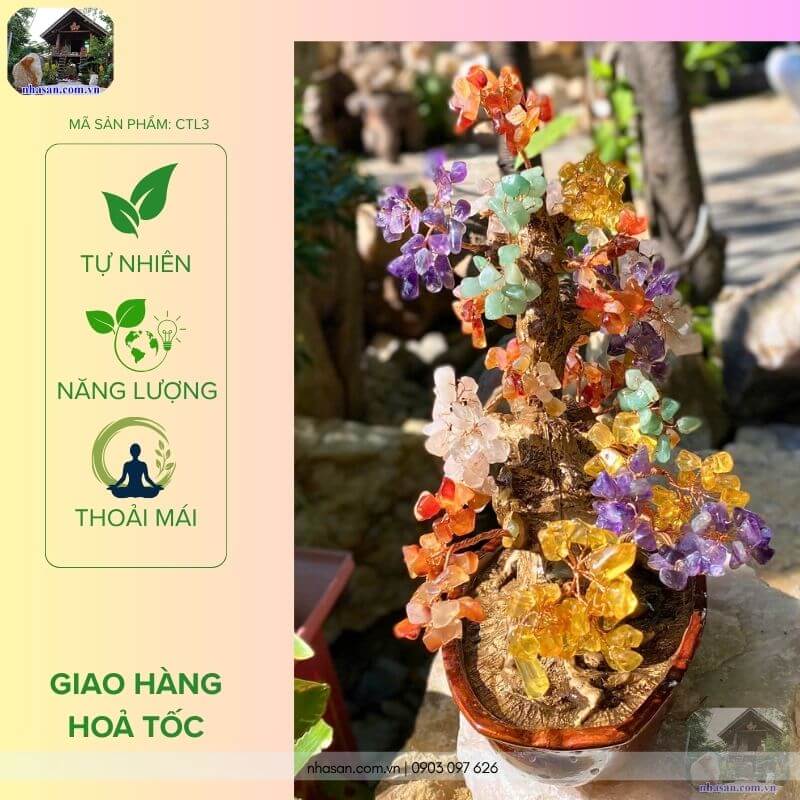 Tổng thể cây tài lộc thạch anh ngũ sắc mã CTL3 dưới ánh nắng tự nhiên. Tổng thể cây tài lộc thạch anh ngũ sắc mã CTL3 dưới ánh nắng tự nhiên.