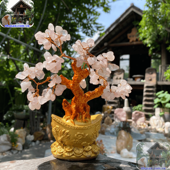 Cây tài lộc thạch anh hồng tự nhiên Cây tài lộc thạch anh hồng tự nhiên