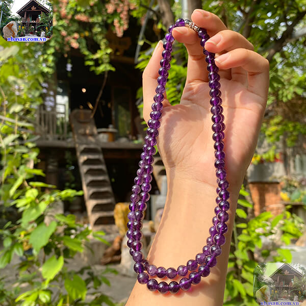 Chuỗi vòng cổ đá thạch anh tím tự nhiên Chuỗi vòng cổ đá thạch anh tím tự nhiên