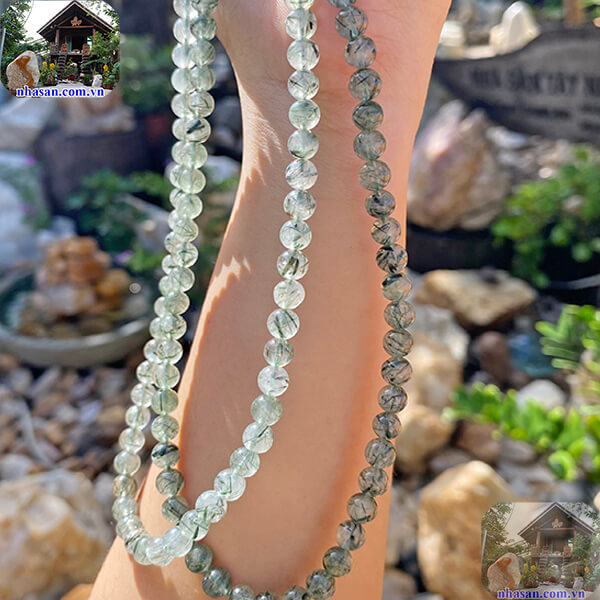 Vòng cổ đá thạch anh tóc xanh tự nhiên 6mm Vòng cổ đá thạch anh tóc xanh tự nhiên 6mm