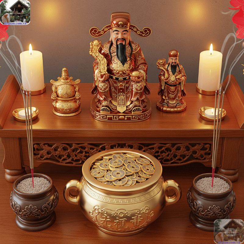 Nếu có bát tụ lộc hoặc hũ gạo trên bàn thờ, bạn có thể bỏ thêm vài đồng tiền xu vào đó Nếu có bát tụ lộc hoặc hũ gạo trên bàn thờ, bạn có thể bỏ thêm vài đồng tiền xu vào đó