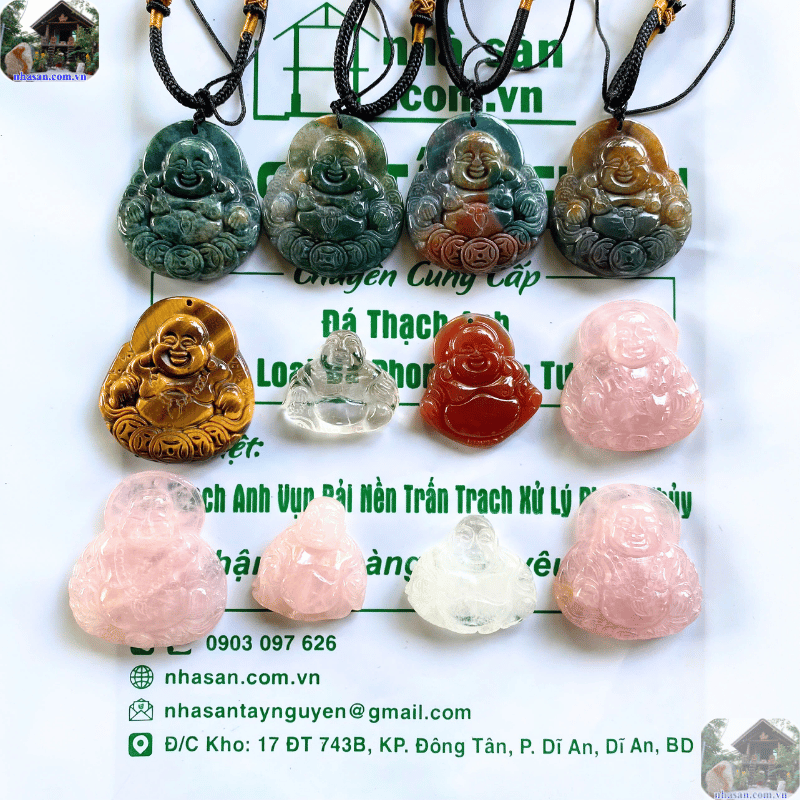 Mặt Phật Di Lặc thường được chế tác từ nhiều loại đá tự nhiên khác nhau Mặt Phật Di Lặc thường được chế tác từ nhiều loại đá tự nhiên khác nhau