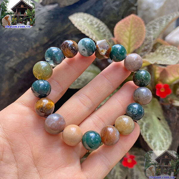 Trang sức vòng tay đá canxedon xanh mix mắt hổ Trang sức vòng tay đá canxedon xanh mix mắt hổ