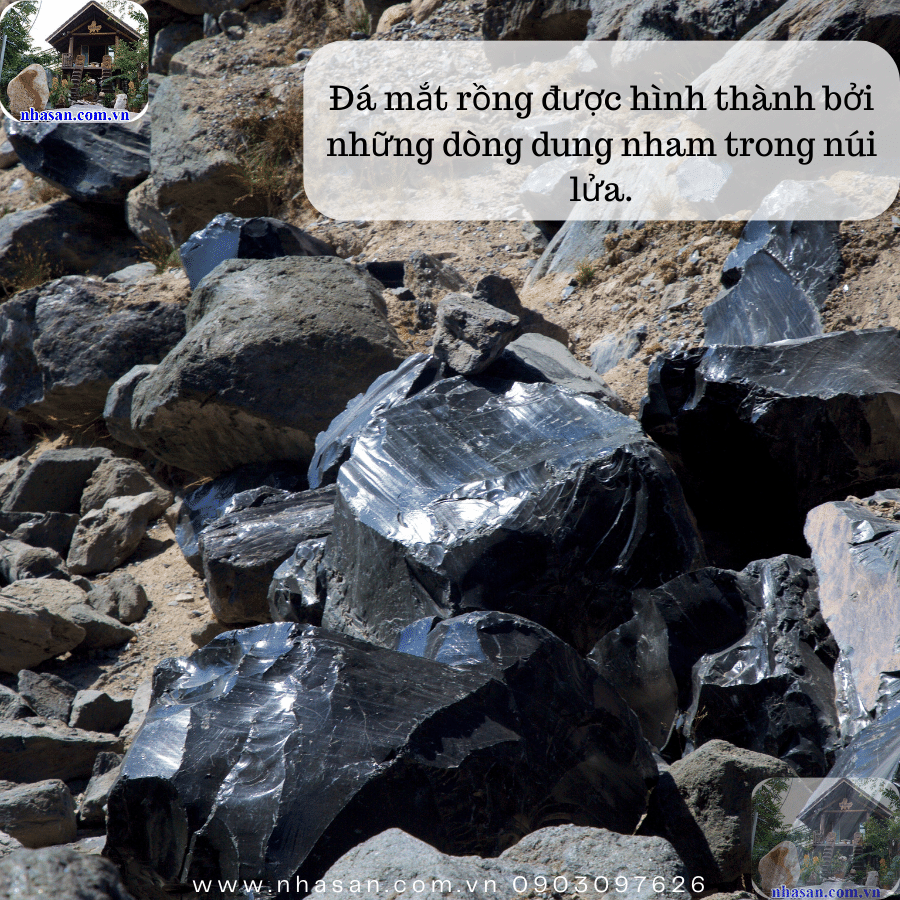 Đá mắt rồng đen được hình thành trong lòng dung nham đã phun trào của núi lửa Đá mắt rồng đen được hình thành trong lòng dung nham đã phun trào của núi lửa