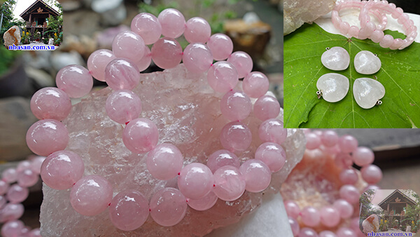 Đá thạch anh hồng được chế tác thành trang sức vòng tay Đá thạch anh hồng được chế tác thành trang sức vòng tay