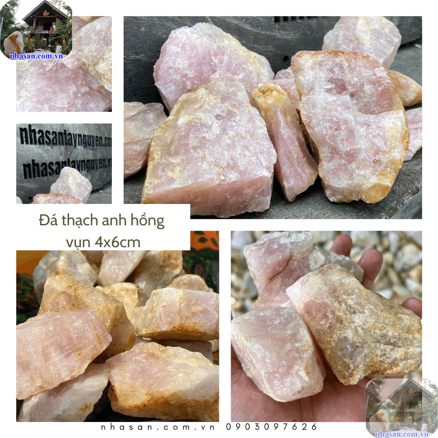 Đá thạch anh lấp giếng hồng vụn kích cỡ 4x6cm Đá thạch anh lấp giếng hồng vụn kích cỡ 4x6cm