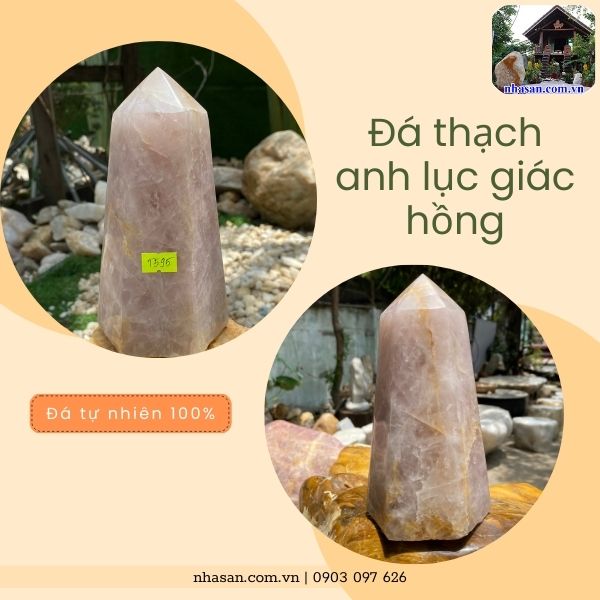 Trụ lục lăng đá thạch anh hồng tự nhiên Trụ lục lăng đá thạch anh hồng tự nhiên