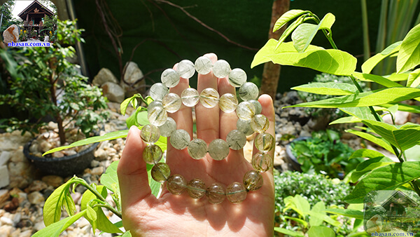 Vòng tay đá thạch anh tóc xanh tự nhiên Vòng tay đá thạch anh tóc xanh tự nhiên