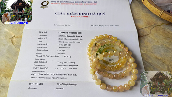 Vòng tay thạch anh tóc vàng tại Nhà Sàn đều có giấy kiểm định Vòng tay thạch anh tóc vàng tại Nhà Sàn đều có giấy kiểm định