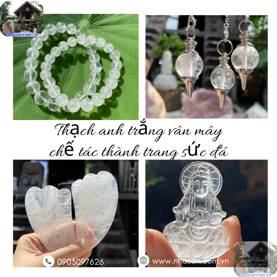 Trang sức đá được chế tác từ thạch anh trắng vân mây Trang sức đá được chế tác từ thạch anh trắng vân mây