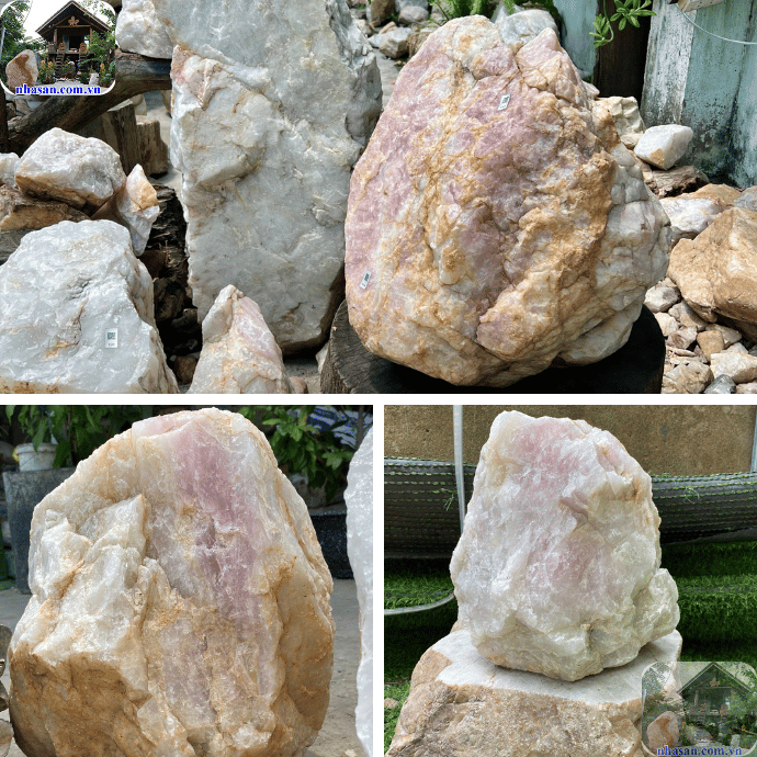 Đá thạch anh hồng nguyên khối có độ đậm nhạt khác nhau Đá thạch anh hồng nguyên khối có độ đậm nhạt khác nhau