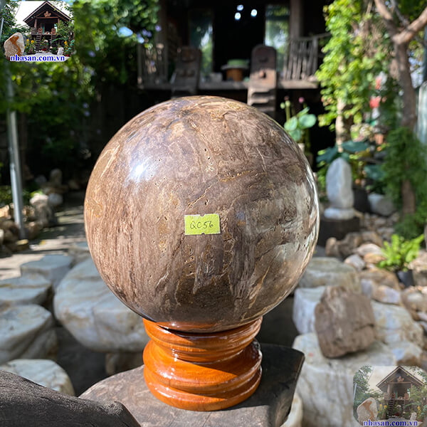 Quả cầu gỗ hóa thạch đặt tại phòng khách Quả cầu gỗ hóa thạch đặt tại phòng khách