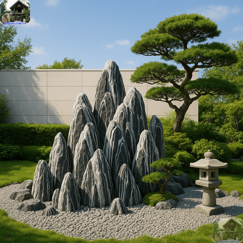 Tạo "Sơn" giả phía sau hồ với mục đích là tạo điểm dựa vững chắc cho ngôi nhà Tạo "Sơn" giả phía sau hồ với mục đích là tạo điểm dựa vững chắc cho ngôi nhà