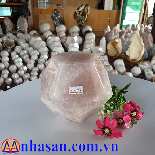 Quả Cầu Đá Thạch Anh Hồng 12 Mặt QC-263 Quả Cầu Đá Thạch Anh Hồng 12 Mặt QC-263