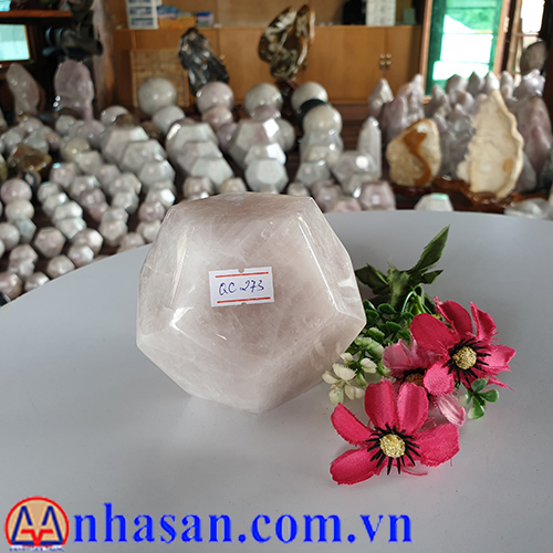 Quả Cầu Đá Thạch Anh Hồng 12 Mặt QC-273 Quả Cầu Đá Thạch Anh Hồng 12 Mặt QC-273