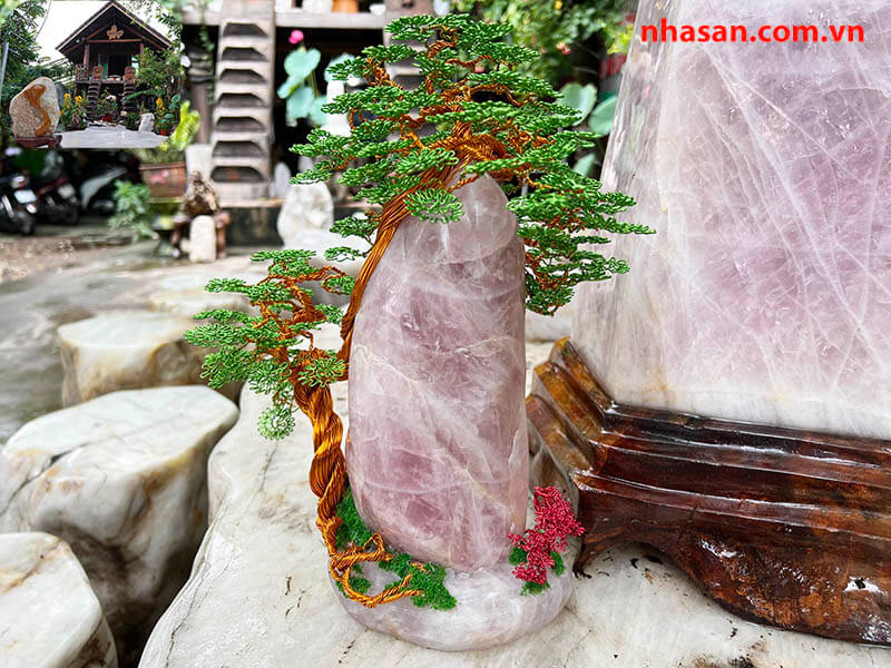 Bonsai dây đồng đá thạch anh hồng dáng Trực Lòng Quân Tử