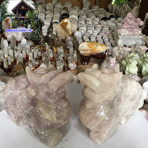 Cặp tỳ hưu đá thạch anh hồng tự nhiên Cặp tỳ hưu đá thạch anh hồng tự nhiên