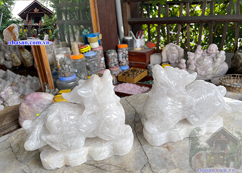 Cặp tỳ hưu đá thạch anh trắng Cặp tỳ hưu đá thạch anh trắng