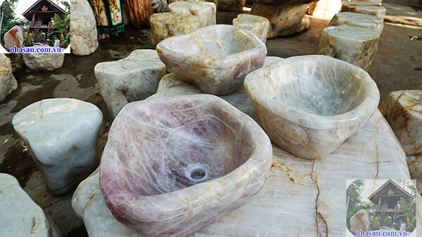 Lavabo đá thạch anh tự nhiên nguyên khối