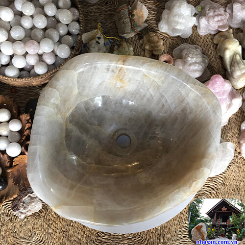 Chậu rửa phong thủy đá thạch anh trắng hồng tự nhiên Việt Nam CR-02 Chậu rửa phong thủy đá thạch anh trắng hồng tự nhiên Việt Nam CR-02