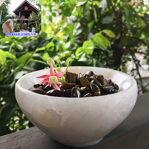 Chén đá thạch anh trắng nạp khí tụ lộc  Chén đá thạch anh trắng nạp khí tụ lộc