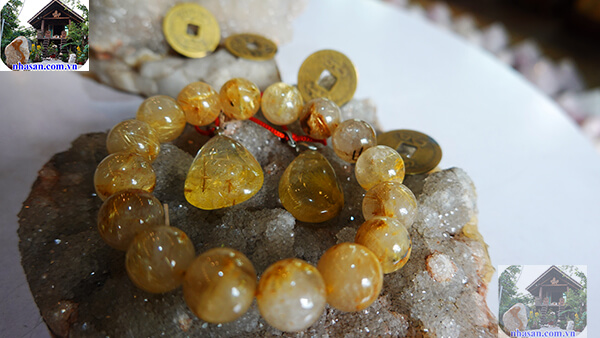 Vòng tay và mặt dây chuyên đá thạch anh tóc vàng