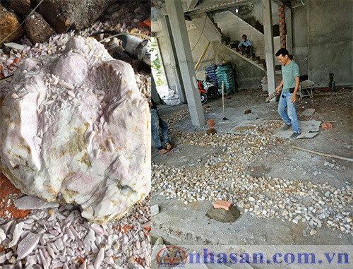 Đá thạch anh vụn hồng rải nền trấn trạch phong thủy