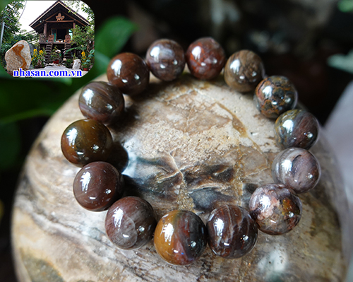 Vòng tay gỗ hóa thạch tự nhiên 12ly Vòng tay gỗ hóa thạch tự nhiên 12ly