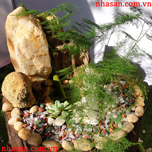 Tiểu cảnh mini sử dụng đá phong thủy mang năng lượng cao Tiểu cảnh mini sử dụng đá phong thủy mang năng lượng cao