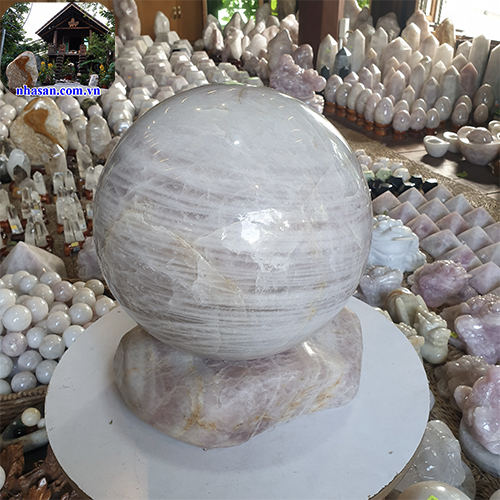 Quả cầu đá thạch anh hồng tự nhiên Quả cầu đá thạch anh hồng tự nhiên