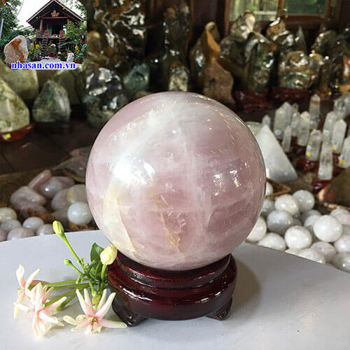 Quả cầu phong thủy đá thạch anh hồng tự nhiên QC776-2 Quả cầu phong thủy đá thạch anh hồng tự nhiên QC776-2