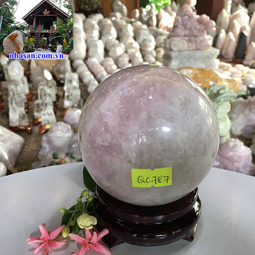 Quả cầu phong thủy đá thạch anh hồng tự nhiên QC787-1 Quả cầu phong thủy đá thạch anh hồng tự nhiên QC787-1