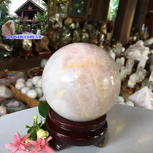 Quả cầu phong thủy đá thạch anh hồng tự nhiên QC787-2 Quả cầu phong thủy đá thạch anh hồng tự nhiên QC787-2