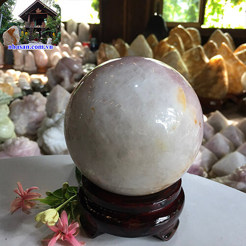 Quả cầu phong thủy đá thạch anh hồng tự nhiên QC787-3 Quả cầu phong thủy đá thạch anh hồng tự nhiên QC787-3