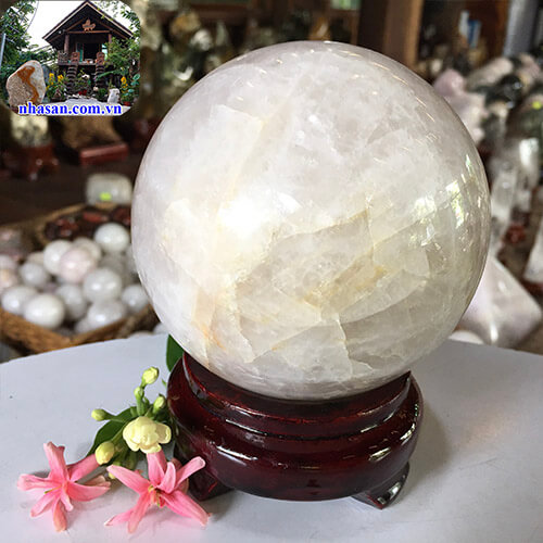 Quả cầu phong thủy đá thạch anh hồng tự nhiên QC801-3 Quả cầu phong thủy đá thạch anh hồng tự nhiên QC801-3