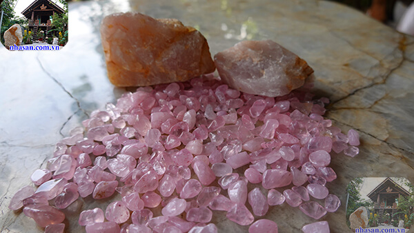 Đá thạch anh vụn hồng đánh bóng