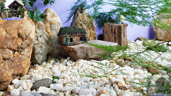 Tiểu cảnh sân vườn trước nhà bằng đá phong thủy Tiểu cảnh sân vườn trước nhà bằng đá phong thủy