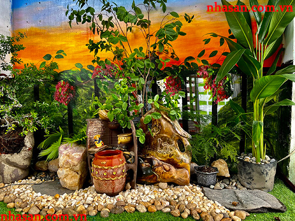 Tiểu cảnh thác nước ban công đá phong thủy TC15 Tiểu cảnh thác nước ban công đá phong thủy TC15