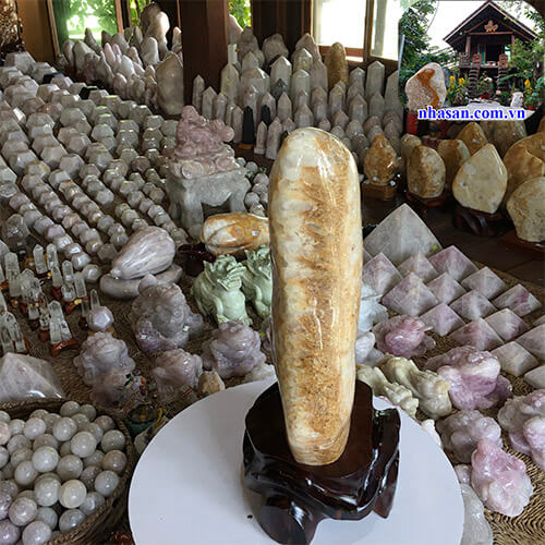 Trụ đá thạch anh bông vàng cao 50cm TAV129-3 Trụ đá thạch anh bông vàng cao 50cm TAV129-3