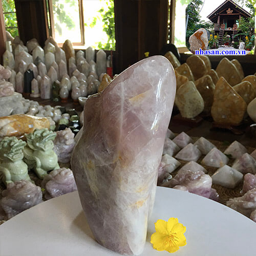 Trụ đá thạch anh hồng phong thủy T450-3 Trụ đá thạch anh hồng phong thủy T450-3