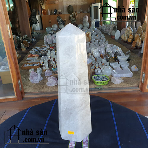 Trụ Lục Giác Đá Thạch Anh Trắng Xám