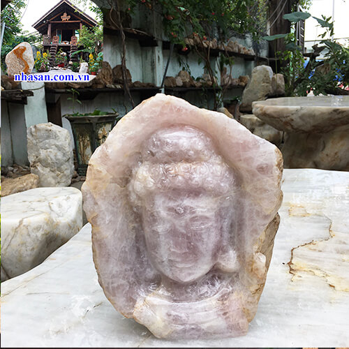 Tượng Mặt Phật Bổn Sư Thích Ca đá thạch anh hồng Tượng Mặt Phật Bổn Sư Thích Ca đá thạch anh hồng