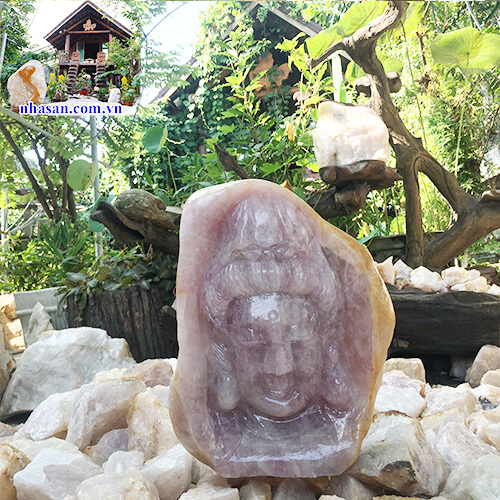 Tượng Phật Quán Thế Âm bằng đá thạch anh hồng Tượng Phật Quán Thế Âm bằng đá thạch anh hồng
