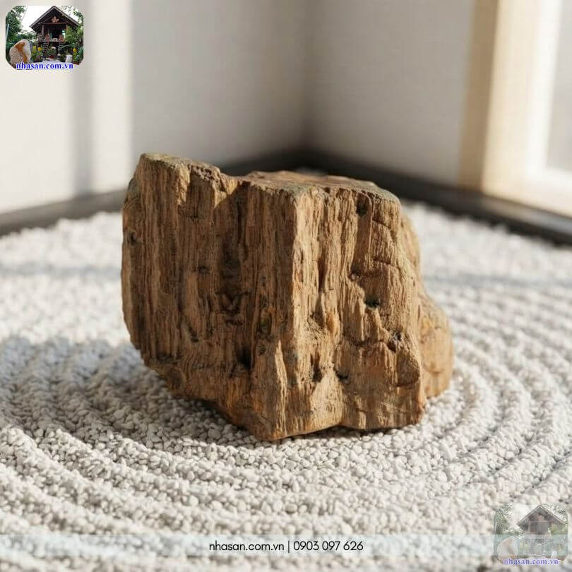 Trang trí tiểu cảnh sân vườn khô với khối gỗ hóa thạch thô HTT04 Trang trí tiểu cảnh sân vườn khô với khối gỗ hóa thạch thô HTT04