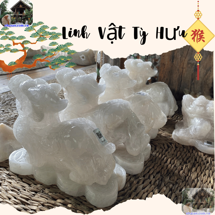 Tỳ Hưu được chế tác từ đá quý thạch anh trắng tự nhiên Tỳ Hưu được chế tác từ đá quý thạch anh trắng tự nhiên