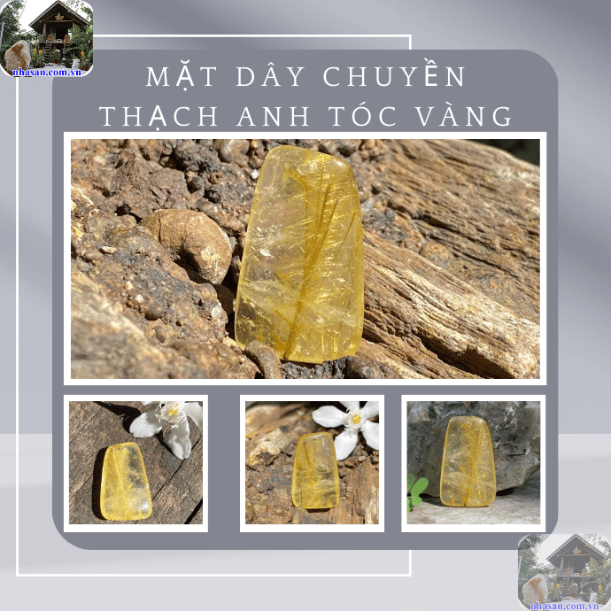 Mặt dây chuyền bản vuông thạch anh tóc vàng Mặt dây chuyền bản vuông thạch anh tóc vàng