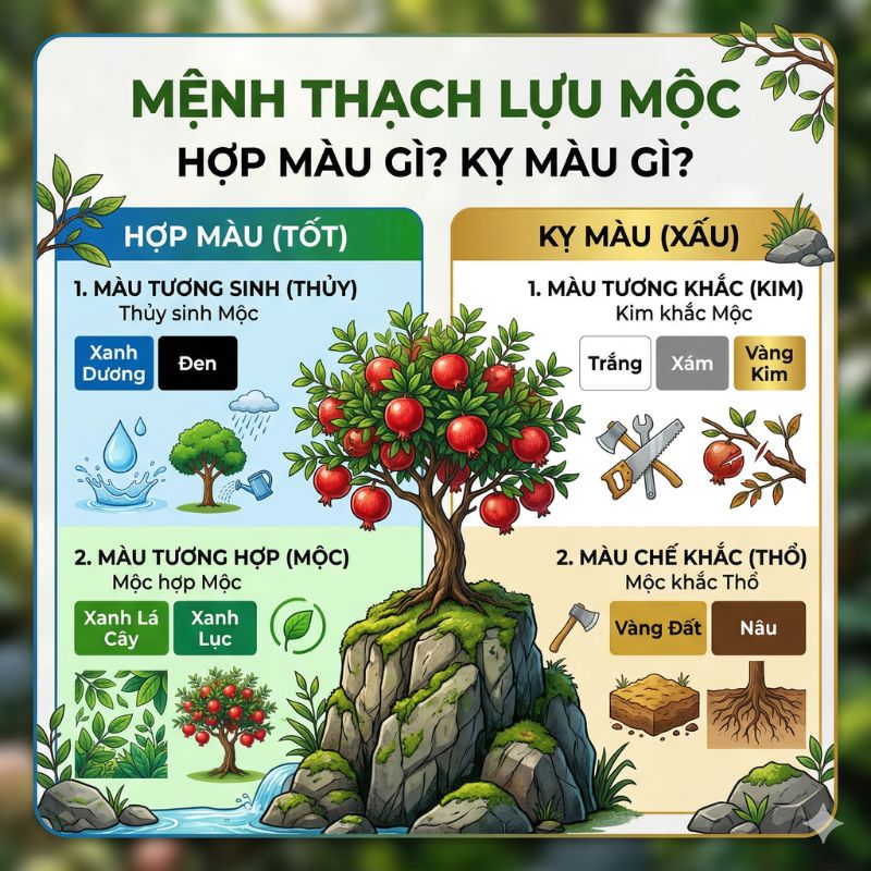 Mệnh Thạch Lựu Mộc Hợp Màu Gì, Kỵ Màu Gì? Mệnh Thạch Lựu Mộc Hợp Màu Gì, Kỵ Màu Gì?