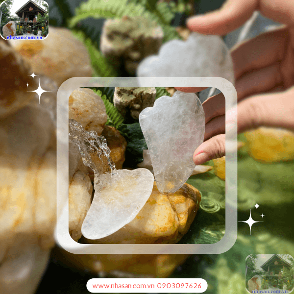 Miếng đá thạch anh massage mặt 3 mắt Miếng đá thạch anh massage mặt 3 mắt