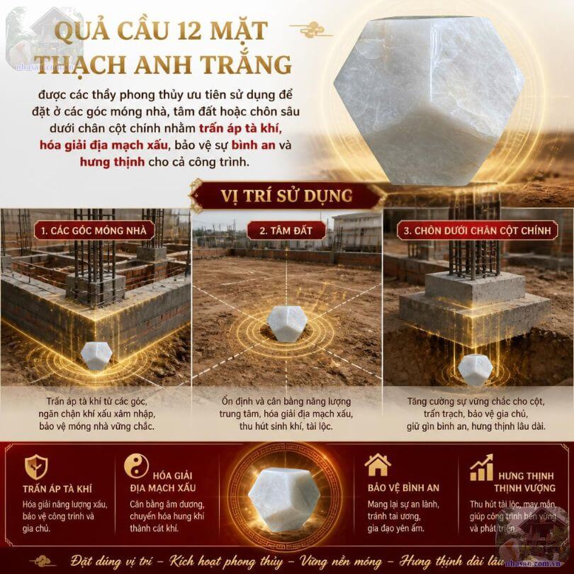 Chôn quả cầu đá thạch anh 12 mặt dưới móng nhà trấn trạch theo phong thủy Chôn quả cầu đá thạch anh 12 mặt dưới móng nhà trấn trạch theo phong thủy